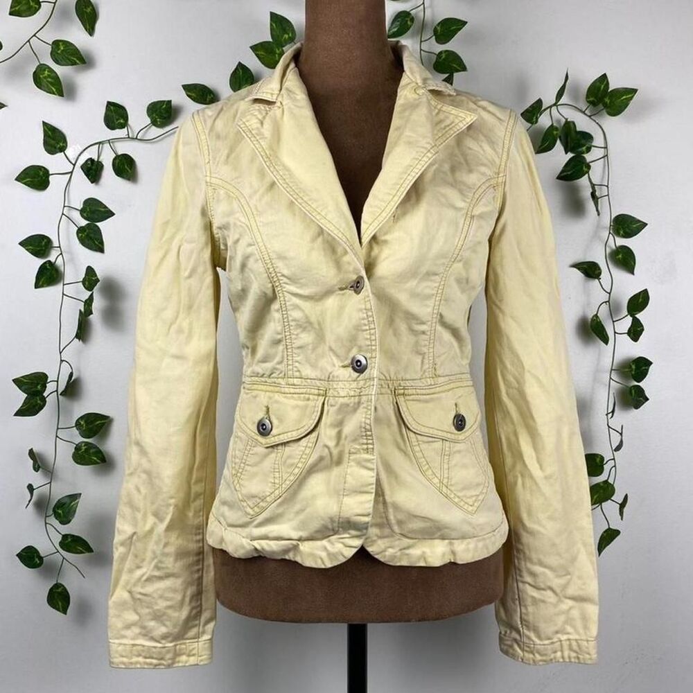 Y2K Mossimo butter yellow pastel Blazer Jacket 100% cotton denim whimsy twee